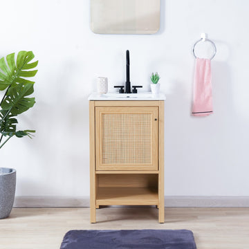 Jasper Rattan Modern Coastal 2-Shelf Bath Vanity Cabinet Only (Sink Basin Not Included) - JONATHAN Y